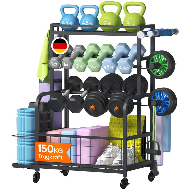 Lifewit Hantelständer für Home Gym, Hantelablage mit Abschliessbare Universal-Räder und Haken, Kettl
