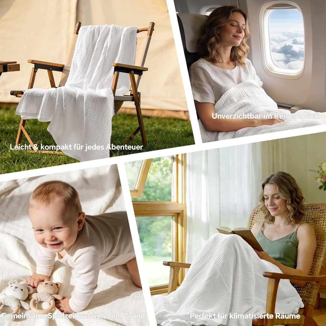 BEDELITE Musselin Decke 150 x 200 für Erwachsene - weiche & atmungsaktive Sommer Tagesdecke als Kusc