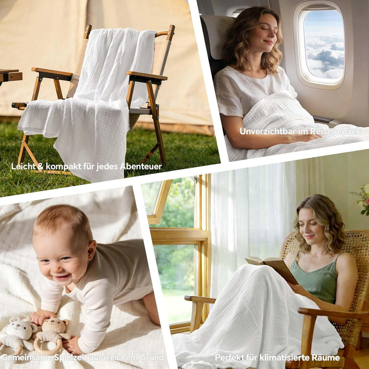 BEDELITE Musselin Decke 127x177 für Erwachsene - extra weiche & atmungsaktive Sommer Tagesdecke als