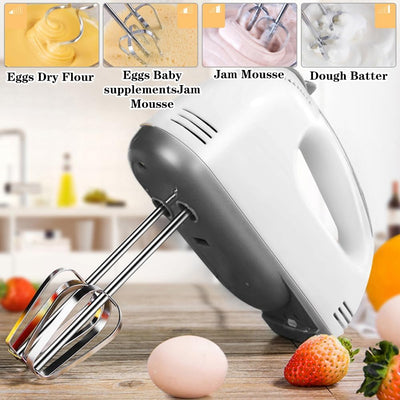 Handmixer - Handrührgerät 7 Geschwindigkeiten, Handrührer 300 W, Schneebesen & Knethaken aus Edelsta
