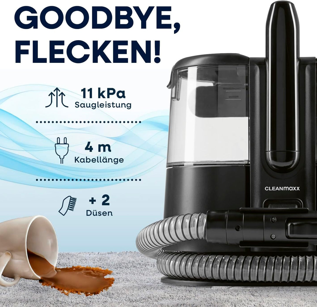 CLEANmaxx Pro Polsterreiniger Gerät 400W | kraftvoller Waschsauger mit 2 Düsen | für Sofa Auto Teppi