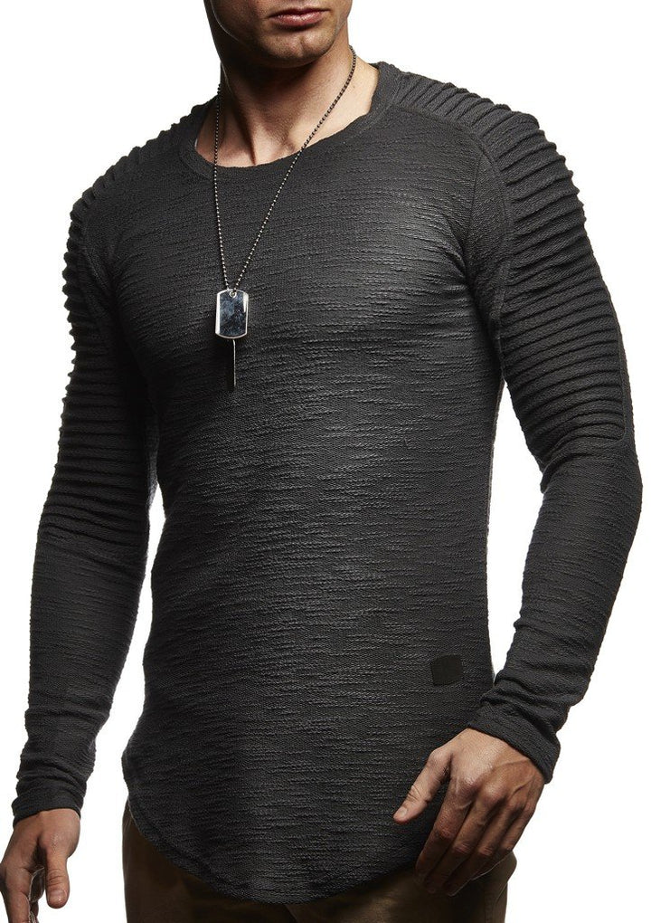 Leif Nelson Herren Pullover Rundhals-Ausschnitt Schwarzer Männer Longsleeve dünner Pulli Sweatshirt