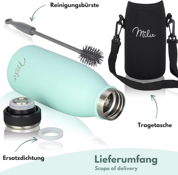 Milu Edelstahl Trinkflasche 350ml, 500ml, 750ml, 1L, 1,5L – Thermosflasche für Kinder Erwachsene aus