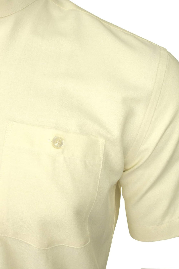 Xact Herren Oxford Grandad-Mandarinkragen Kurzarmhemd L Gelb, L Gelb