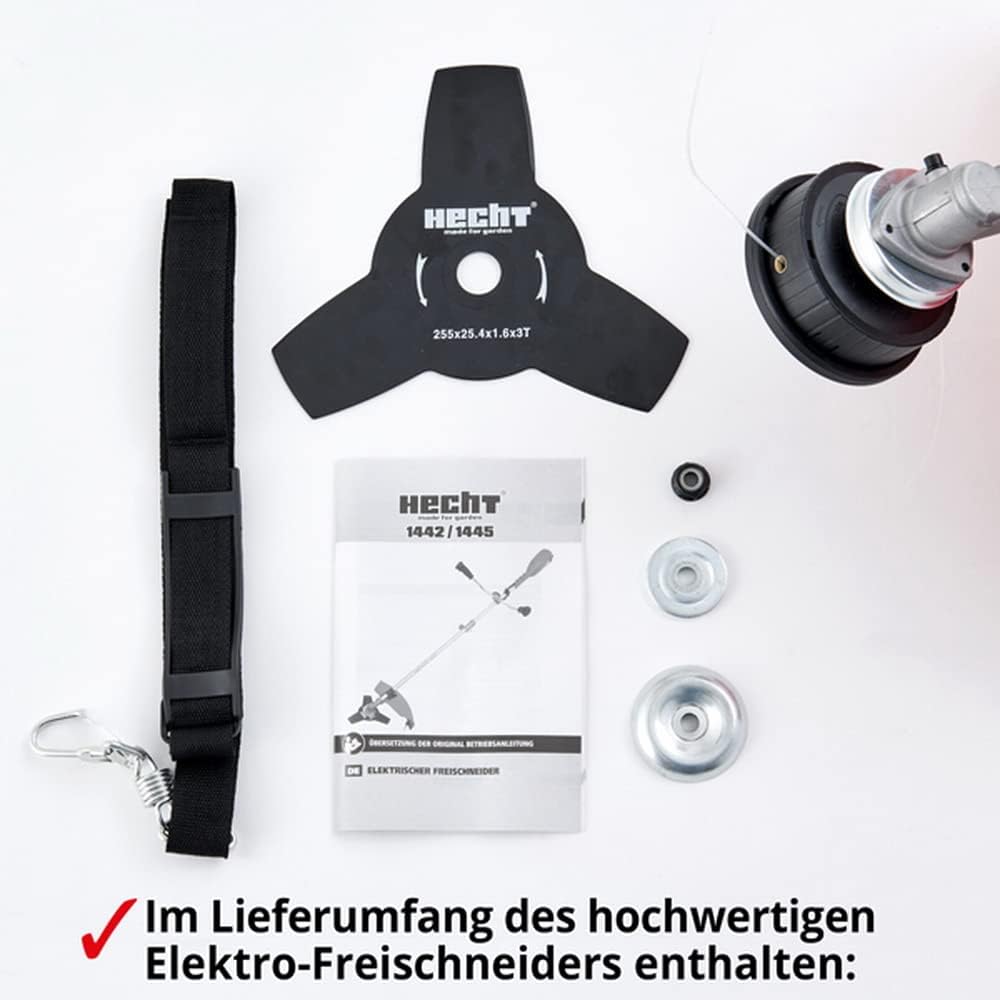 HECHT Elektro Freischneider Motorsense - leistungsstark mit 1400 Watt - 42 cm und 25,4 cm Schnittkre