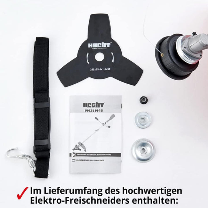 HECHT Elektro Freischneider Motorsense - leistungsstark mit 1400 Watt - 42 cm und 25,4 cm Schnittkre