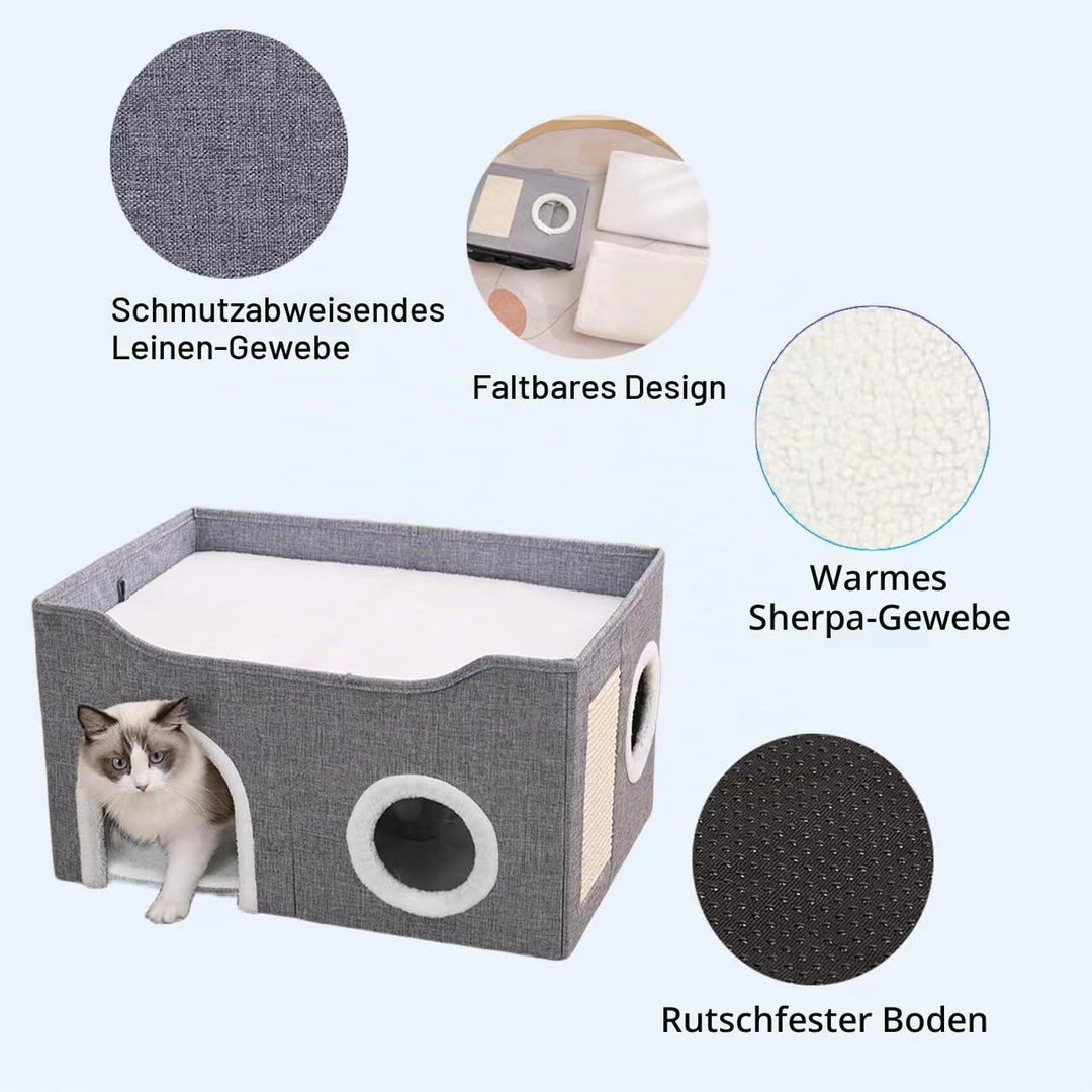 ERNAN Katzenhöhle,Katzenbetten,Katzenhaus, Faltbare Katzenbetthöhle mit Kratzbrett und Spielball, Fa