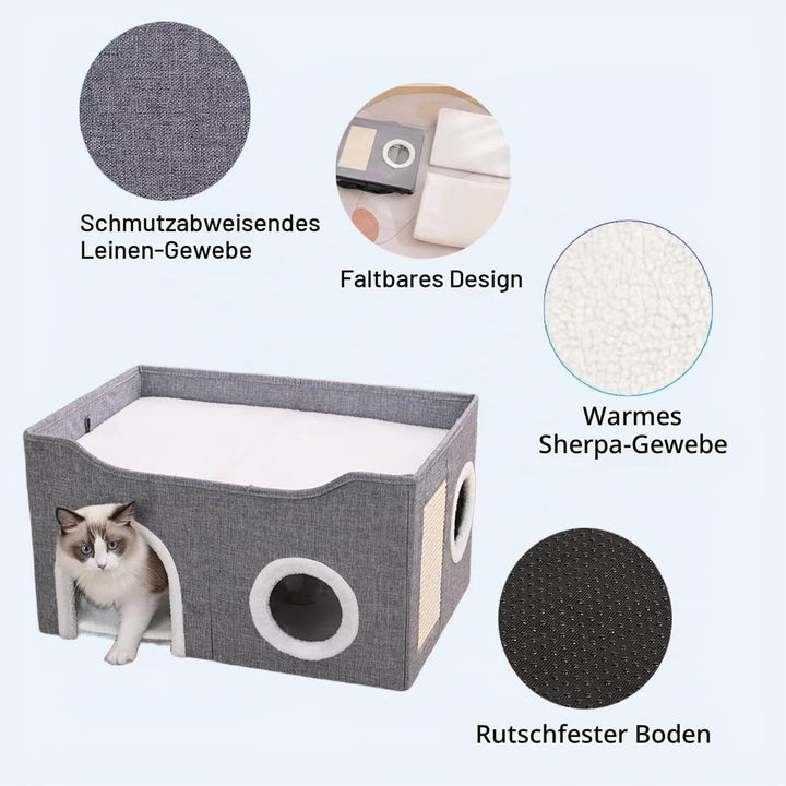 ERNAN Katzenhöhle,Katzenbetten,Katzenhaus, Faltbare Katzenbetthöhle mit Kratzbrett und Spielball, Fa