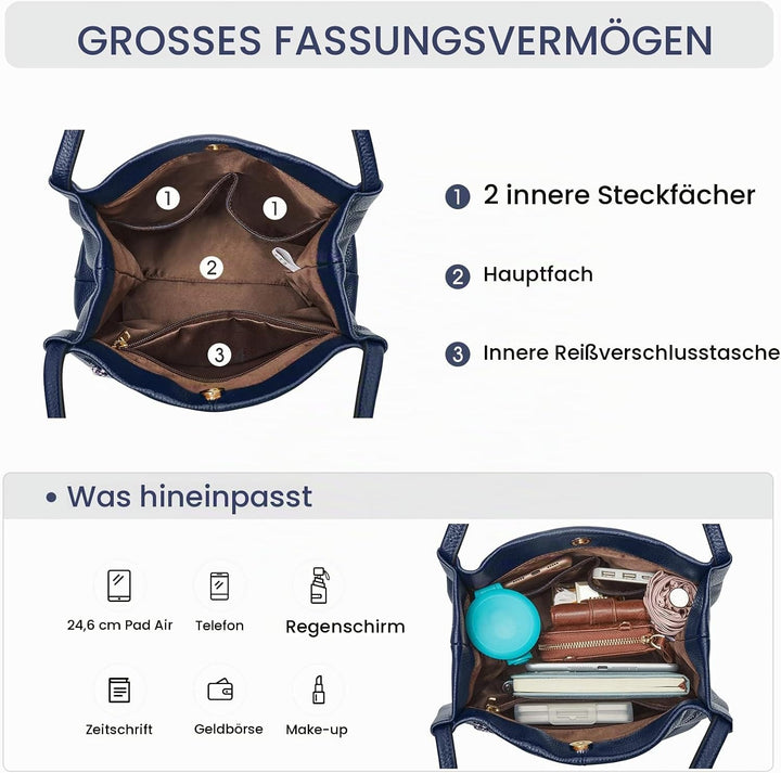 Kattee Damen weiche Echtleder Totes Umhängetasche Geldbörsen und Handtaschen mit oberem Magnetversch