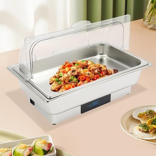 Elektrischer Buffetwärmer, mit LED-Display, 9 l, Buffet, 2 Behälter, aus Edelstahl, einstellbare Tem