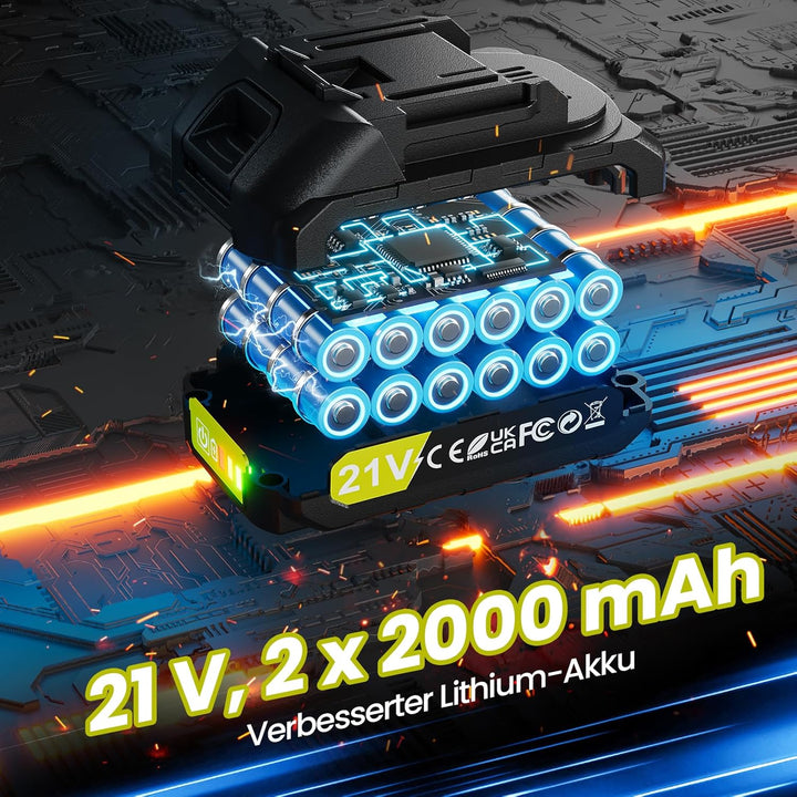 Akkuschrauber, 21V Akku Schlagbohrschrauber, Akkubohrer mit 2 Akkus 2000mAh, 45Nm Akku Bohrmaschine,