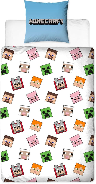 Character World Wende Bettwäsche-Set Minecraft, 135x200cm + 80x80cm, 100% Baumwolle, grün Motiv Craf