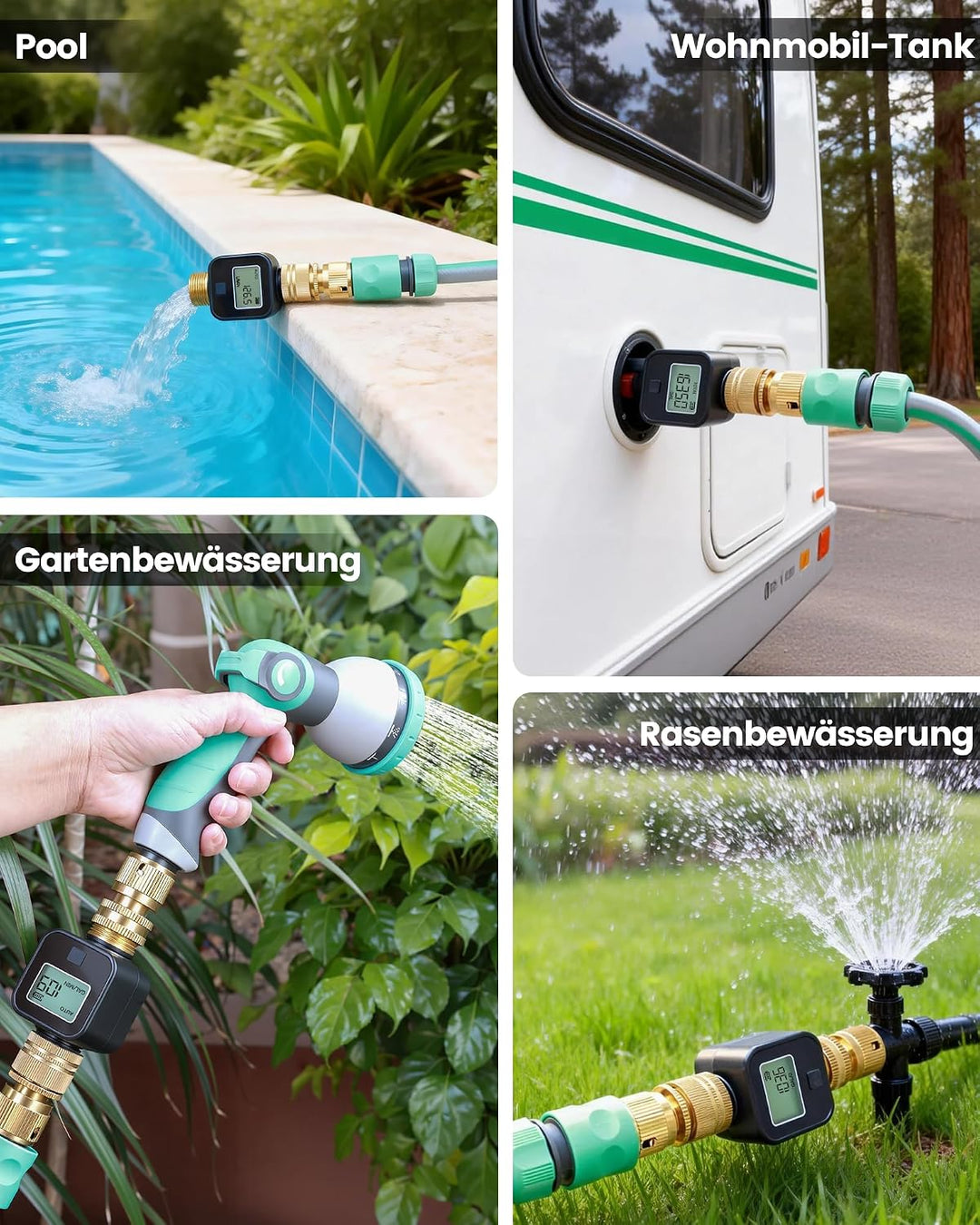 Insoma Wasserdurchflussmesser, Messing-Einlass und -Auslass, Wasserzähler für Gartenschläuche, misst