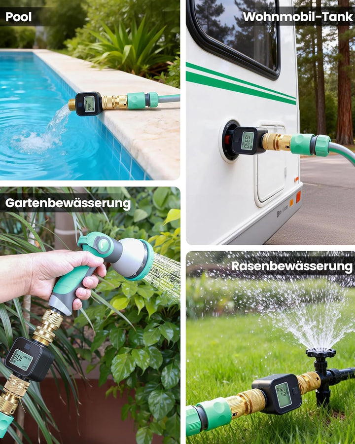Insoma Wasserdurchflussmesser, Messing-Einlass und -Auslass, Wasserzähler für Gartenschläuche, misst