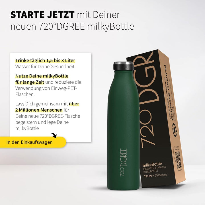 720°DGREE Edelstahl Trinkflasche “milkyBottle” - 750ml - BPA-Frei, Auslaufsicher, Kohlensäure geeign