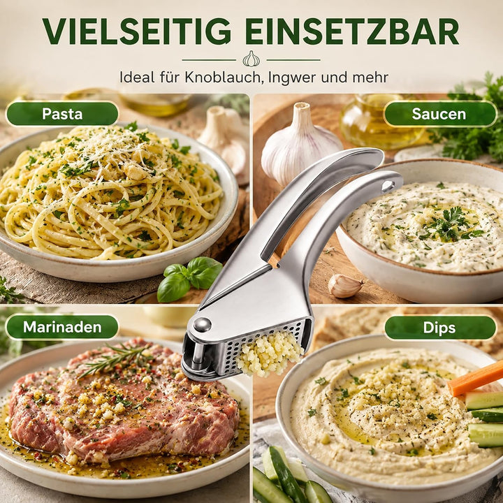 Knoblauchpresse Edelstahl Spülmaschinenfest, Profi Garlic Press, Robuste Knoblauch Presse für Knobla