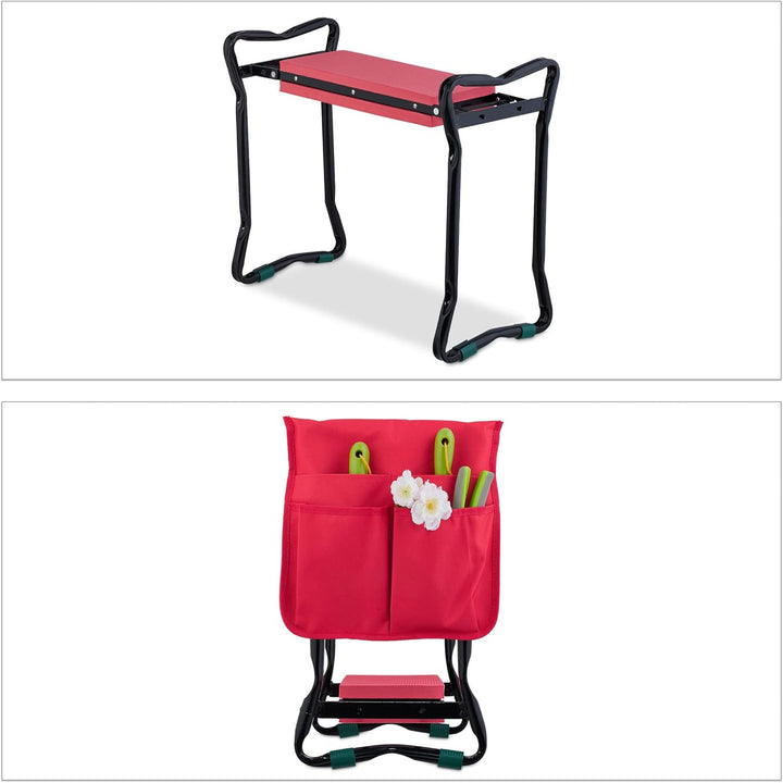 Relaxdays Kniebank mit Taschen, gepolstert, gelenkschonende Kniehilfe, bis 150 kg, klappbar, Gartena