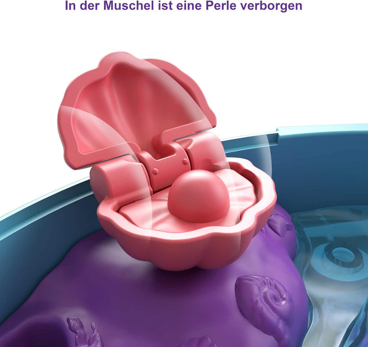 Polly Pocket GTN20 - Delfinstrand Schatulle, 2 kleine Puppen, 5 Überraschungen, 13 Zubehörteile, Pop
