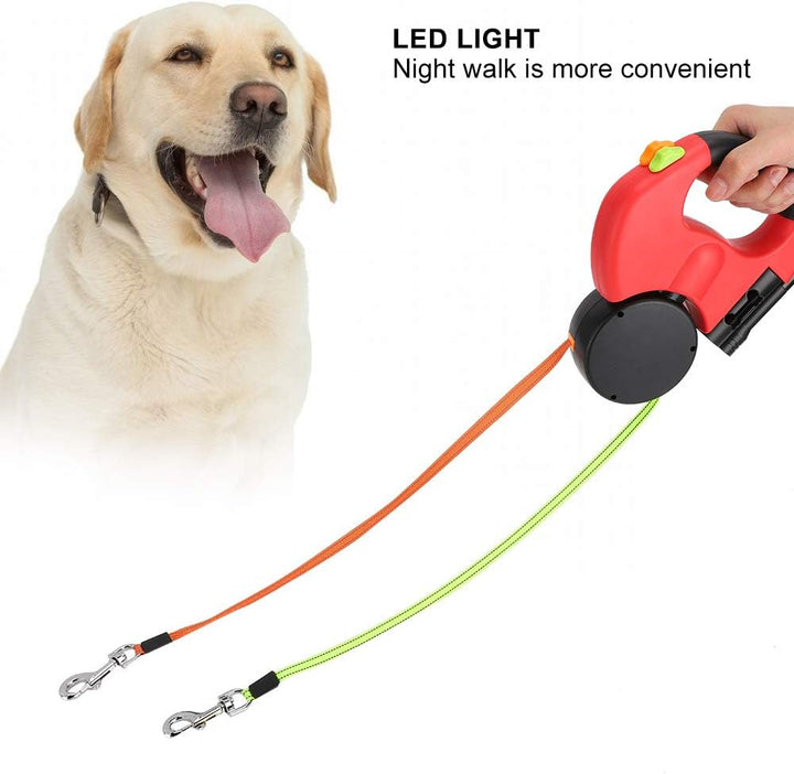 Doppelter Kopf Einziehbare Hundeleine, Universal Schwere Haustier zu Fuss Leine mit LED-Licht für Al