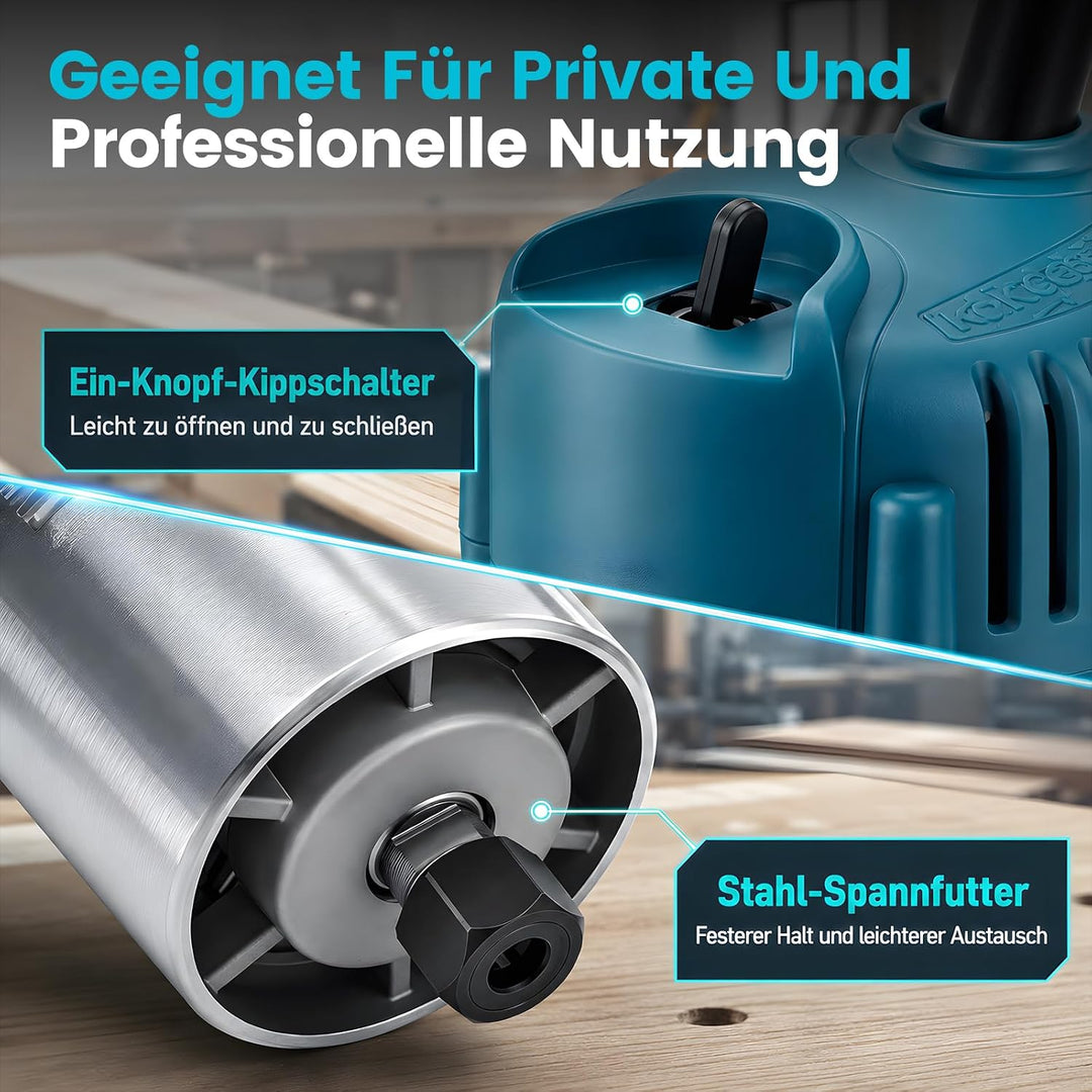 Oberfräse 800W Kantenfräse mit 15-tlg, 800W 30000 U/min Professionell Oberfräse Einhandfräse 6,35mm