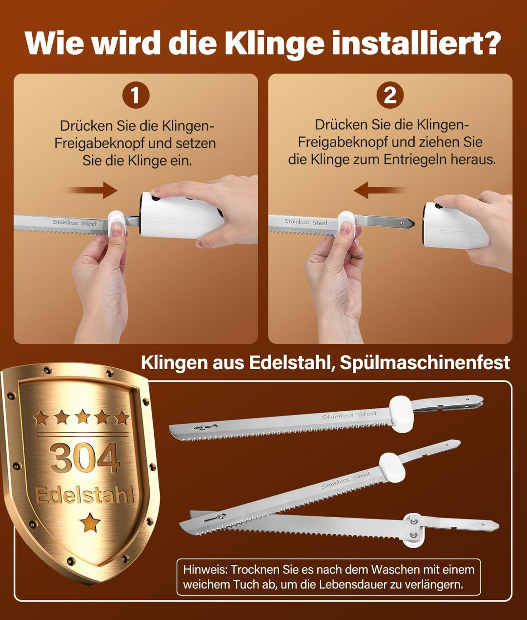 Elektromesser zum Schneiden von Fleisch Brot Gemüse Obst, Kabelloses Brotschneidemesser Dönermesser