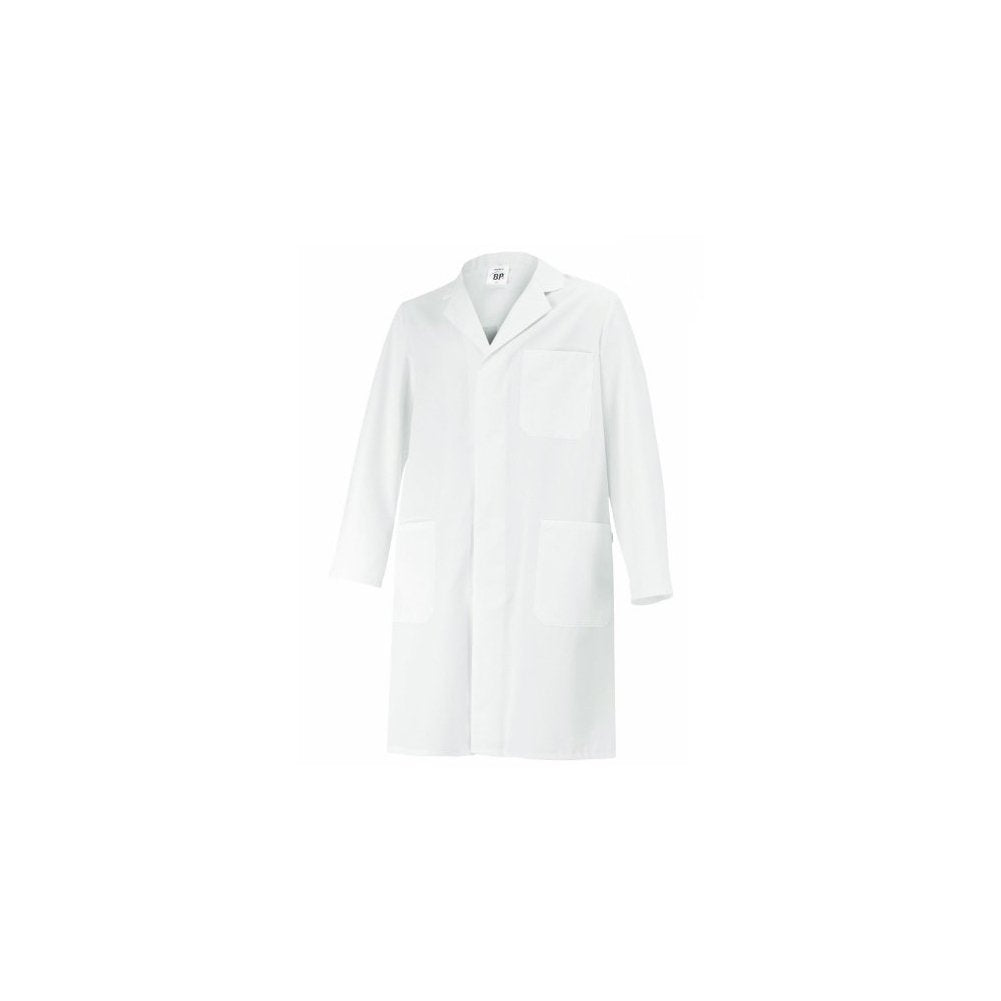 BP 1656-130-21-Ln Unisex-Mantel, Langarm, Kragen mit Aufschlag, 205,00 g/m² Reine Baumwolle, weiss,