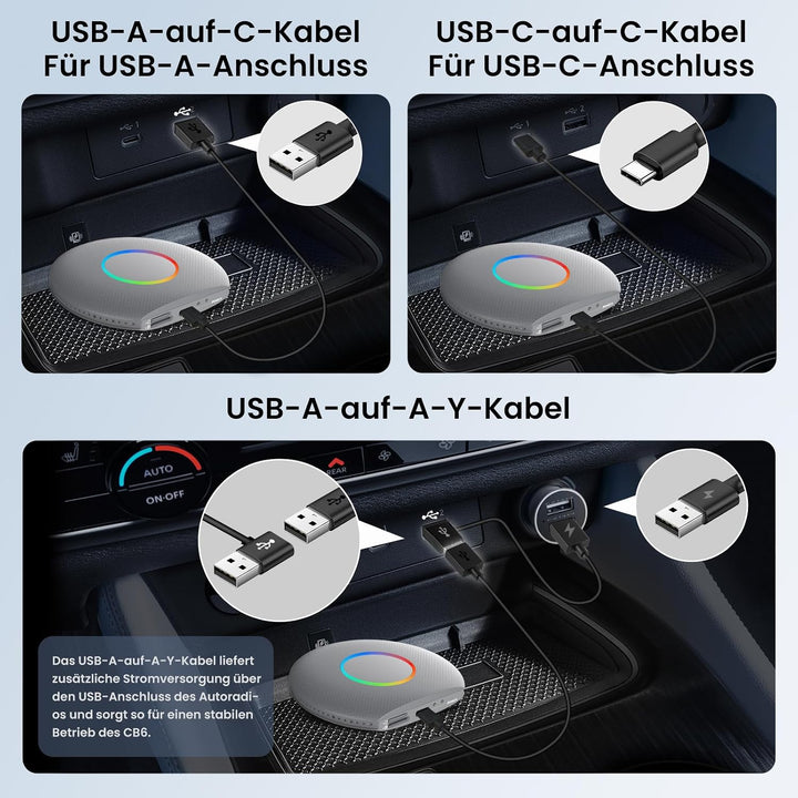 CarPlay Wireless Adapter Android Auto, 4GB + 64GB Smart AI Box für Video-Apps, CarPlay/Android Auto