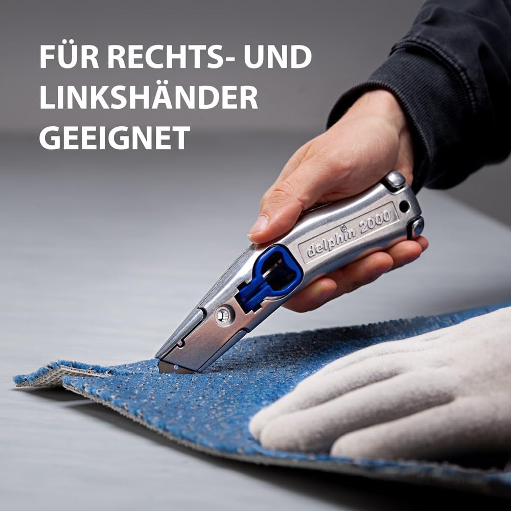 Delphin®-2000 Teppichmesser, Klassik Edition, Feststehende Klinge, Profi Cuttermesser, Alu, Klingen