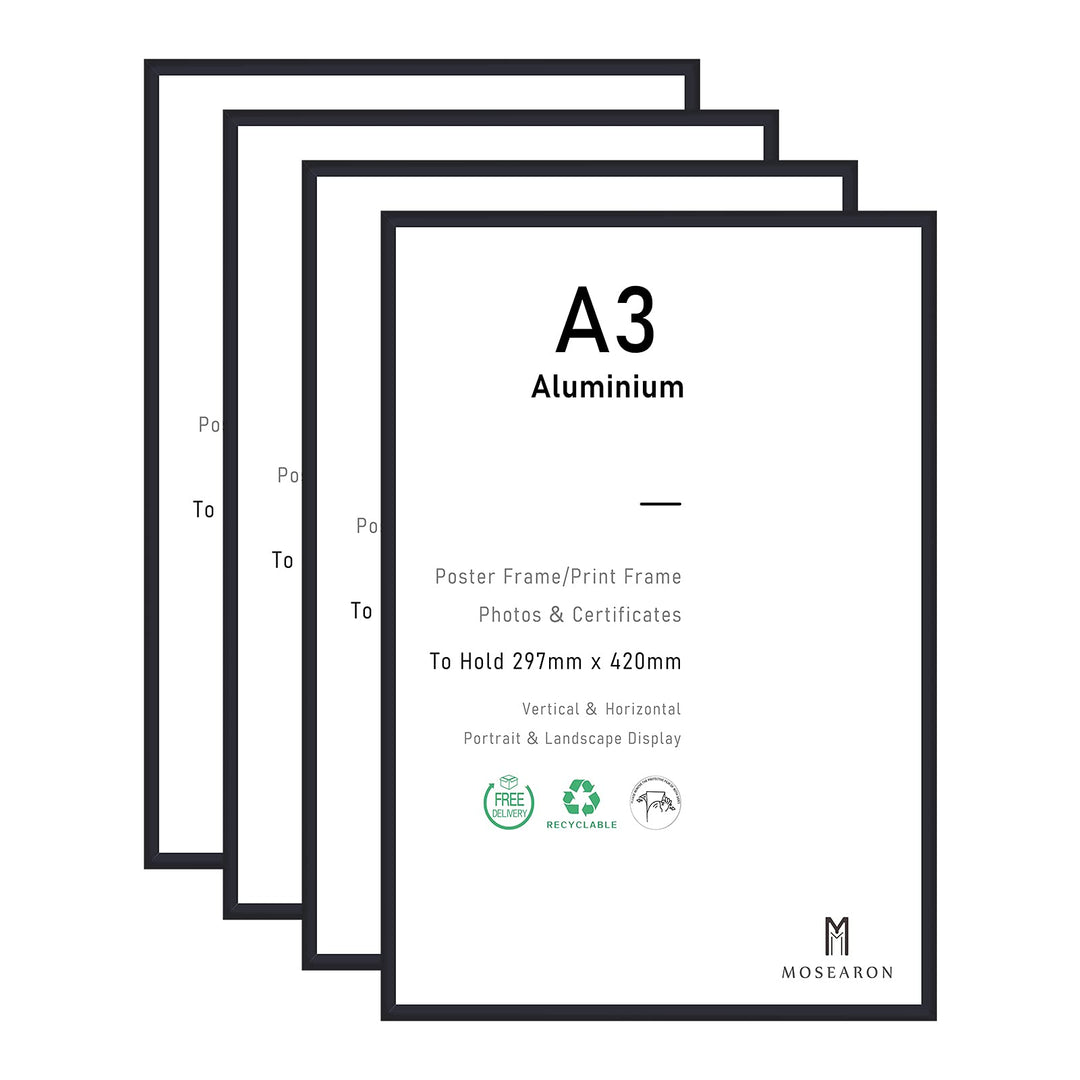 A3-Zertifikat-Bilderrahmen, 4er-Pack schwarzer Fotorahmen mit Plexiglas für Wandmontage-Display, 29,