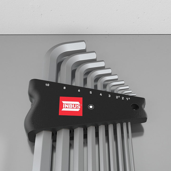 INBUS® 70211 Winkelschraubendreher Set 9tlg, 1.5–10mm, mit 100° Winkel & Kugelkopf — Made in Germany