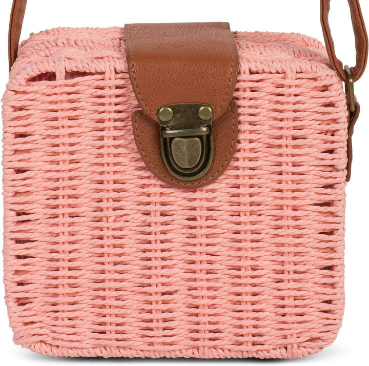 styleBREAKER Damen geflochtene Umhängetasche im Bohemian Style, Rattan Optik, Schultertasche, Crossb