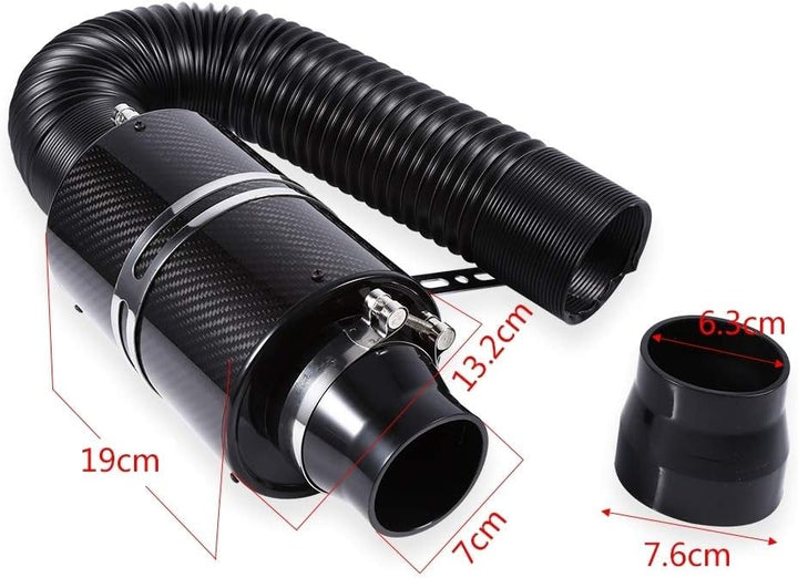 DEWIN Luftfilter,Ansaugluftfilter Universal Car 3" Kohlefaser Kaltluftfilter Kit mit Beiliegendem An