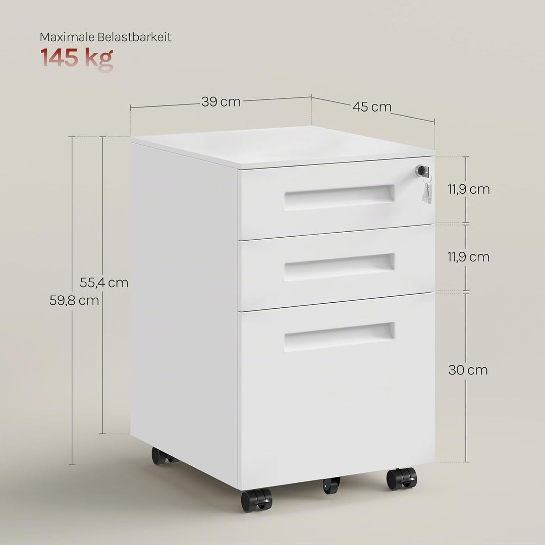 WOLTU Rollcontainer Metall, Mobiler Aktenschrank Büroschrank mit 3 Schubladen Bürocontainer, abschli