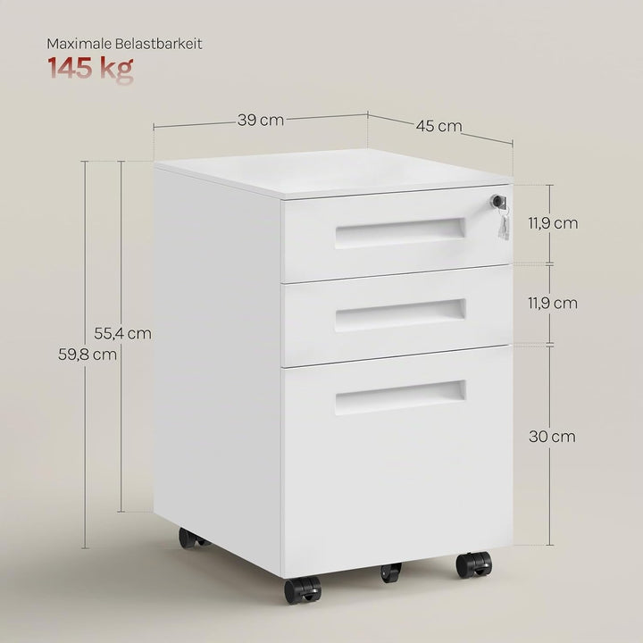 WOLTU Rollcontainer Metall, Mobiler Aktenschrank Büroschrank mit 3 Schubladen Bürocontainer, abschli