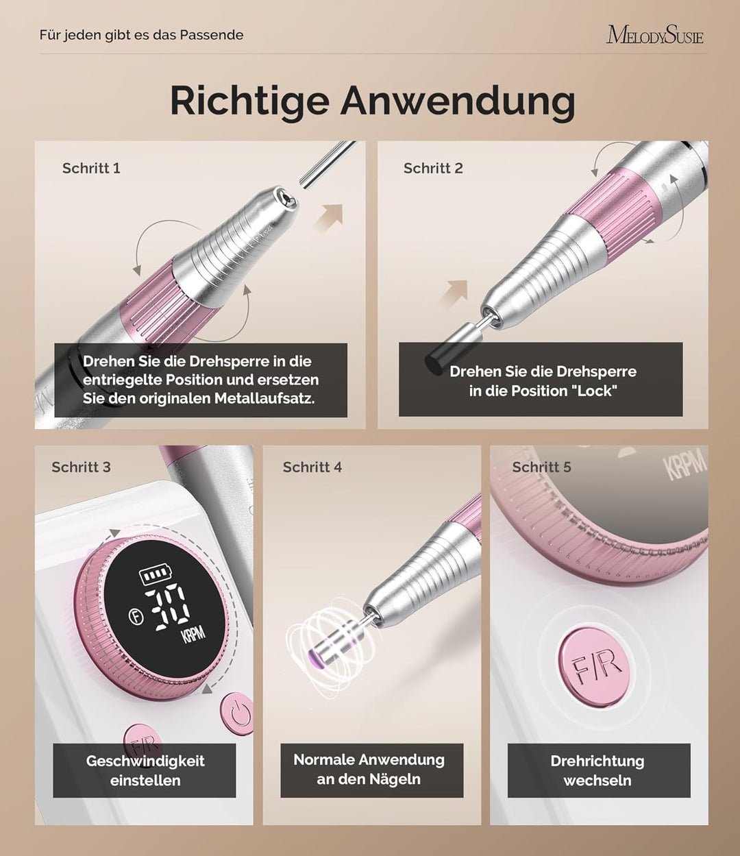 MelodySusie SC330G 2-in-1 Nagelfräser für Clip-on- und Tischgebrauch: Wiederaufladbare Professionell