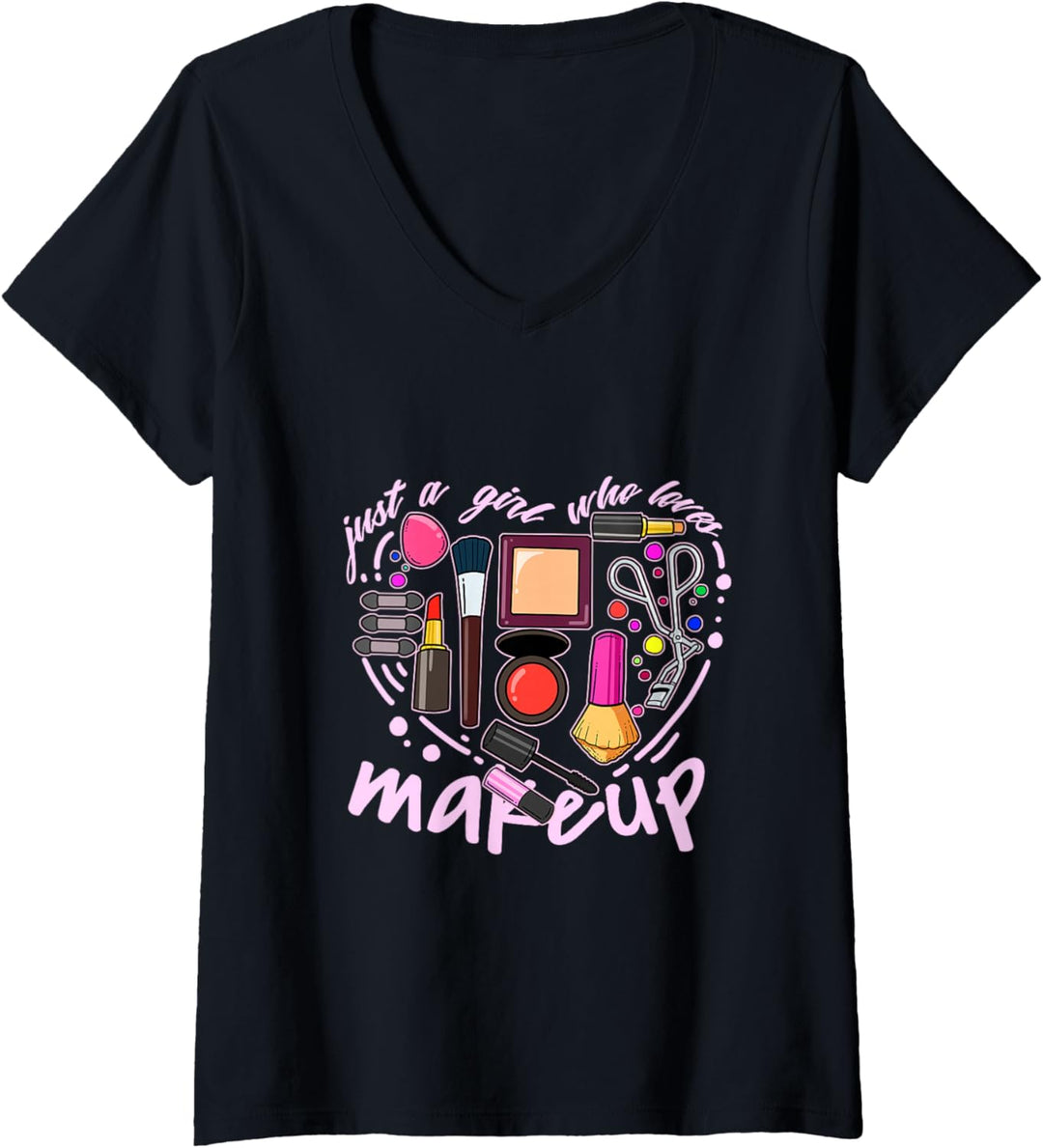 Damen Mädchen Make Up Kosmetik Salon Schminken Beauty Schminken T-Shirt mit V-Ausschnitt