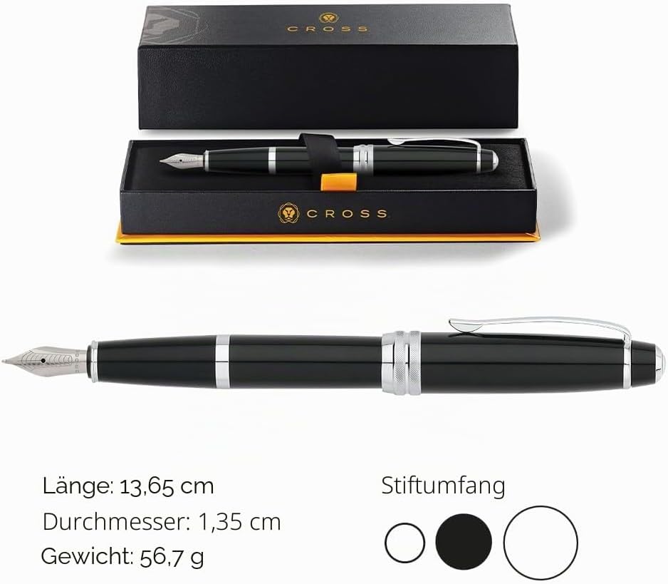 Cross Bailey Füllfederhalter (M-Feder, chromplattierte Beschläge) schwarz-lack, 1 Stück (1er Pack) S