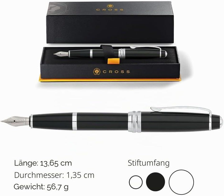Cross Bailey Füllfederhalter (M-Feder, chromplattierte Beschläge) schwarz-lack, 1 Stück (1er Pack) S