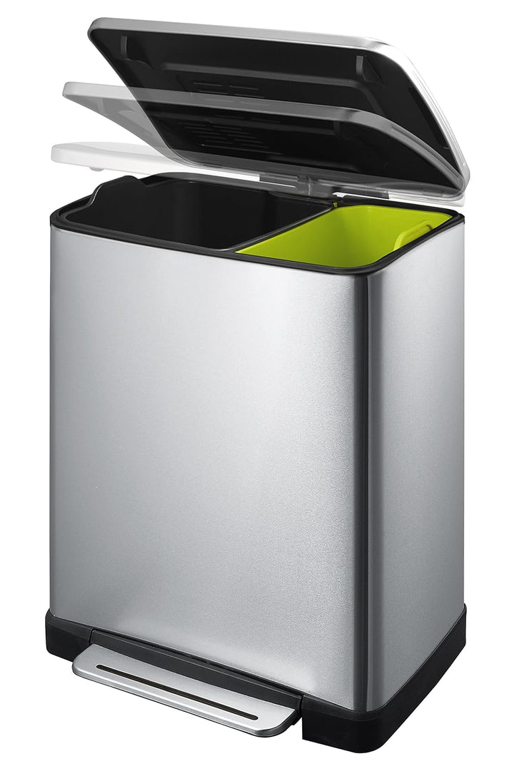 EKO E-Cube Tretmülleimer 10+9L Mülltrenner (32 x 36,6 x 44,5 cm, Dämpfer-System, Fingerabdruck frei,