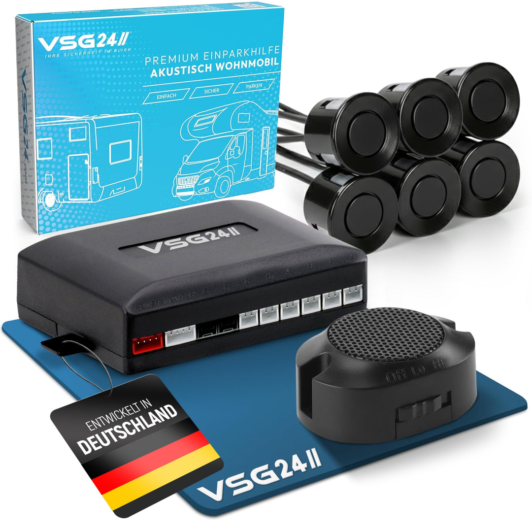 VSG24 Premium Wohnmobil Einparkhilfe zum nachrüsten, PDC Parksensoren hinten mit Stecksystem für ein