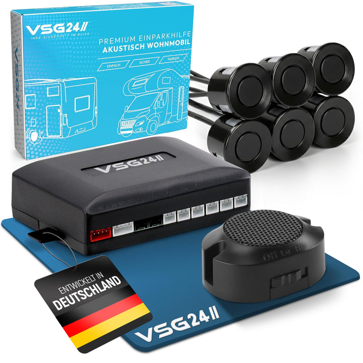 VSG24 Premium Wohnmobil Einparkhilfe zum nachrüsten, PDC Parksensoren hinten mit Stecksystem für ein