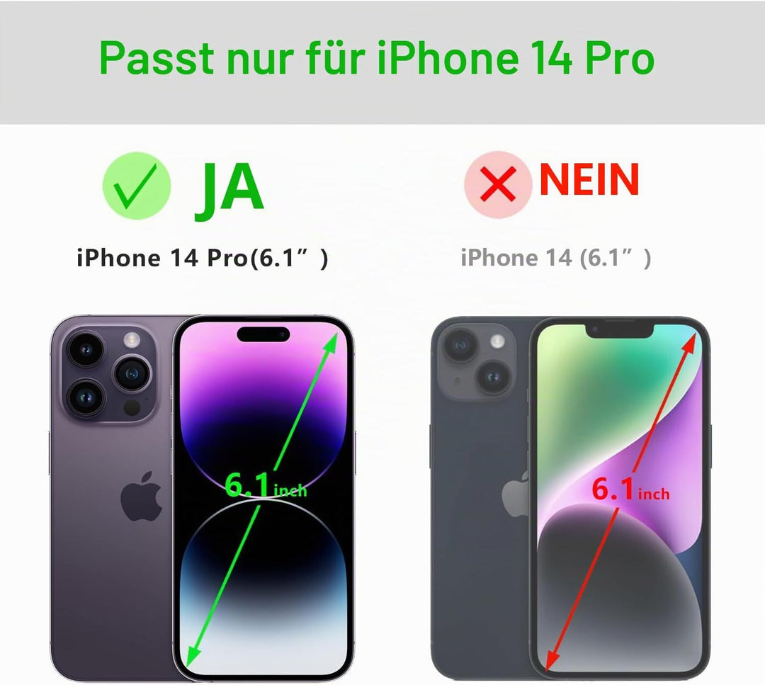 LENSUN Echtleder Hülle für iPhone 14 Pro, Handyhülle [Echtes Leder][Magnetverschluss][RFID Schutz] H