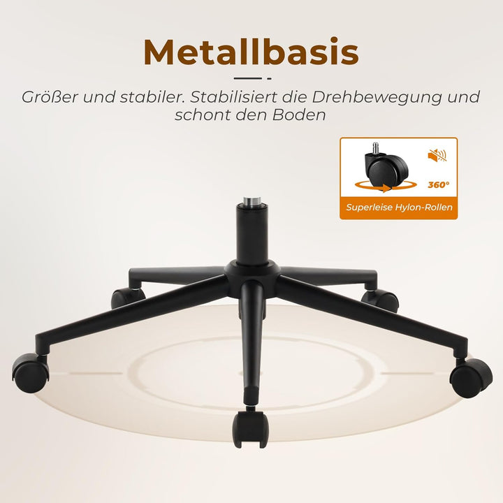 Bürostuhl Braun mit Stabiler Holzstützung, Schreibtischstuhl ohne Armlehne, Drehstuhl Büro mit Rolle