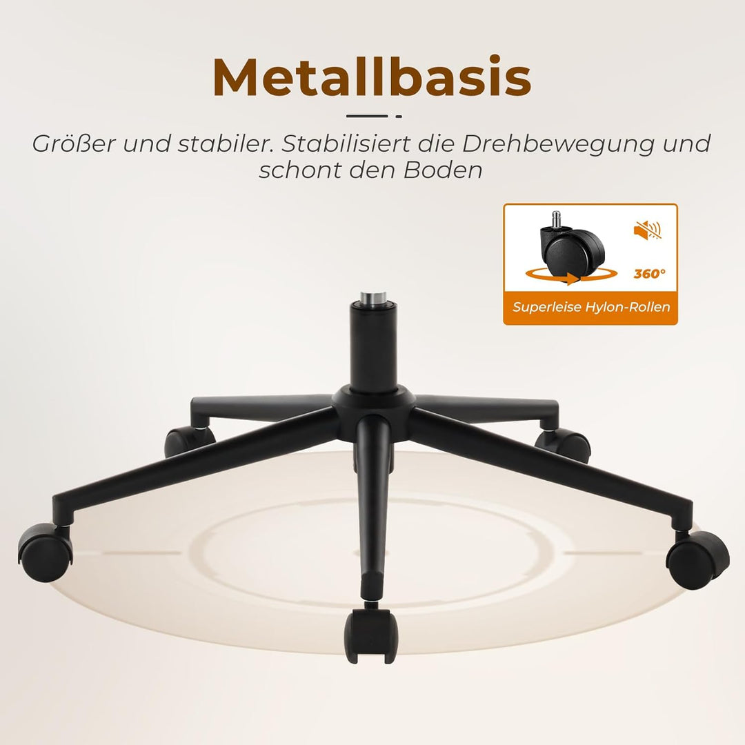 Bürostuhl Braun mit Stabiler Holzstützung, Schreibtischstuhl ohne Armlehne, Drehstuhl Büro mit Rolle