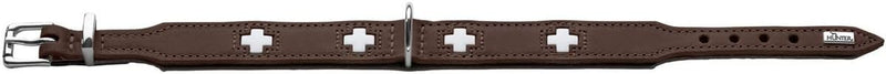 HUNTER SWISS Hundehalsband, Leder, hochwertig, schweizer Kreuz, 47 (S-M), braun/schwarz braun/schwar