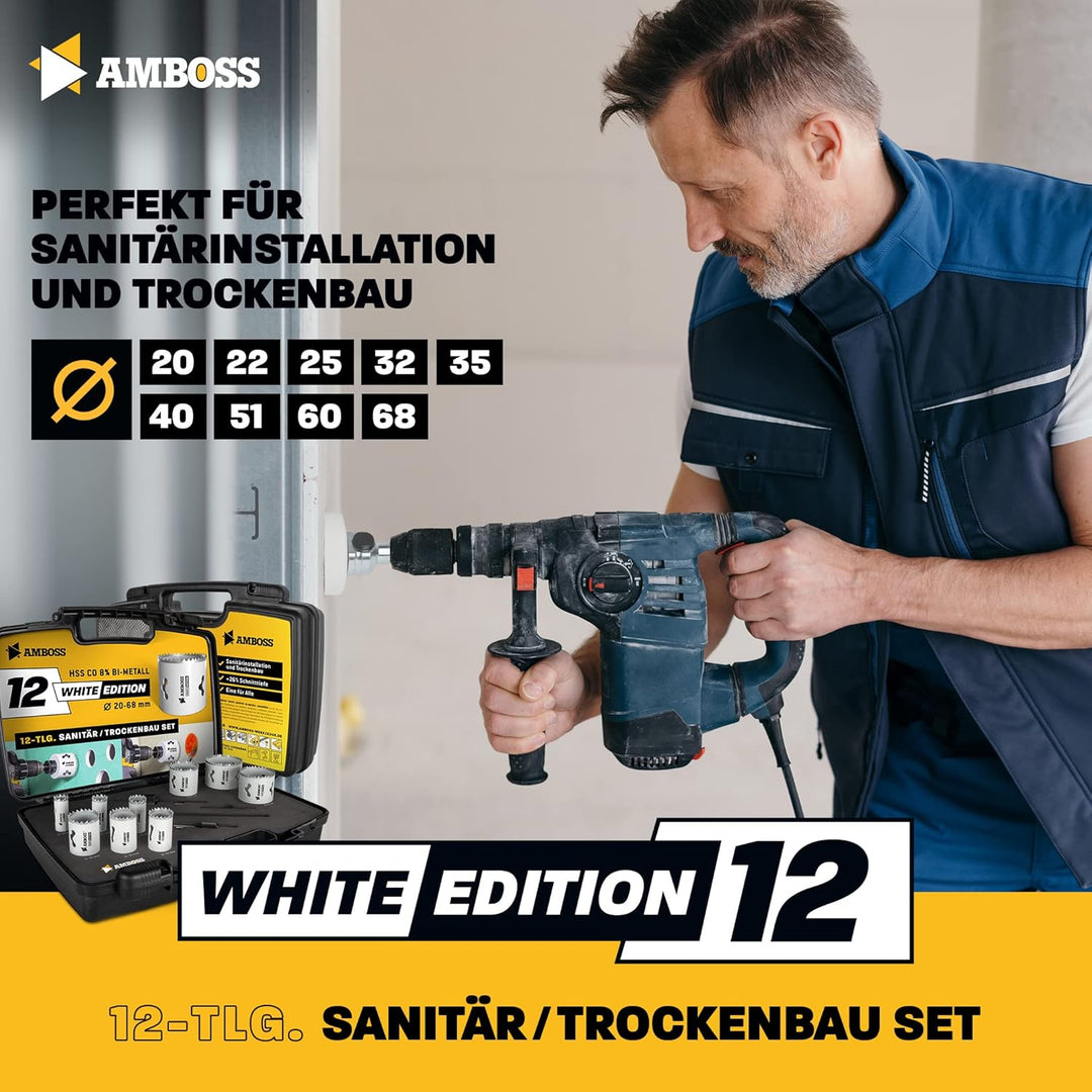 Amboss M 42 Bi-Metall Lochsägen Set Ø 20-68 mm (12-teilig) / Für Aluminium, Stahl, Gipskarton, Holz