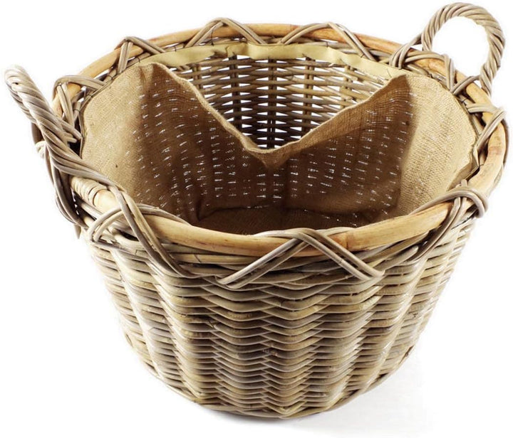 Kobolo Kaminkorb Holzkorb für Kaminholz rund Kubu grey-antique - aus Rattan mit Griffen und herausne