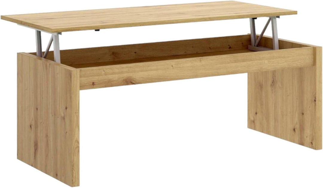Dmora Cuar, Wohnzimmer Zeitschriftenhalter mit Stauraum, Couchtisch erhöht, 102x50h43 cm, Nodi, Eich