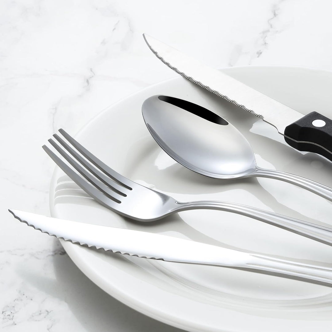 Hunnycook Besteck Set 12 Personen mit Steakmesser, Premium Edelstahl Besteck Set 72 Stück, Elegantes