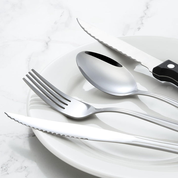 Hunnycook Besteck Set 12 Personen mit Steakmesser, Premium Edelstahl Besteck Set 72 Stück, Elegantes